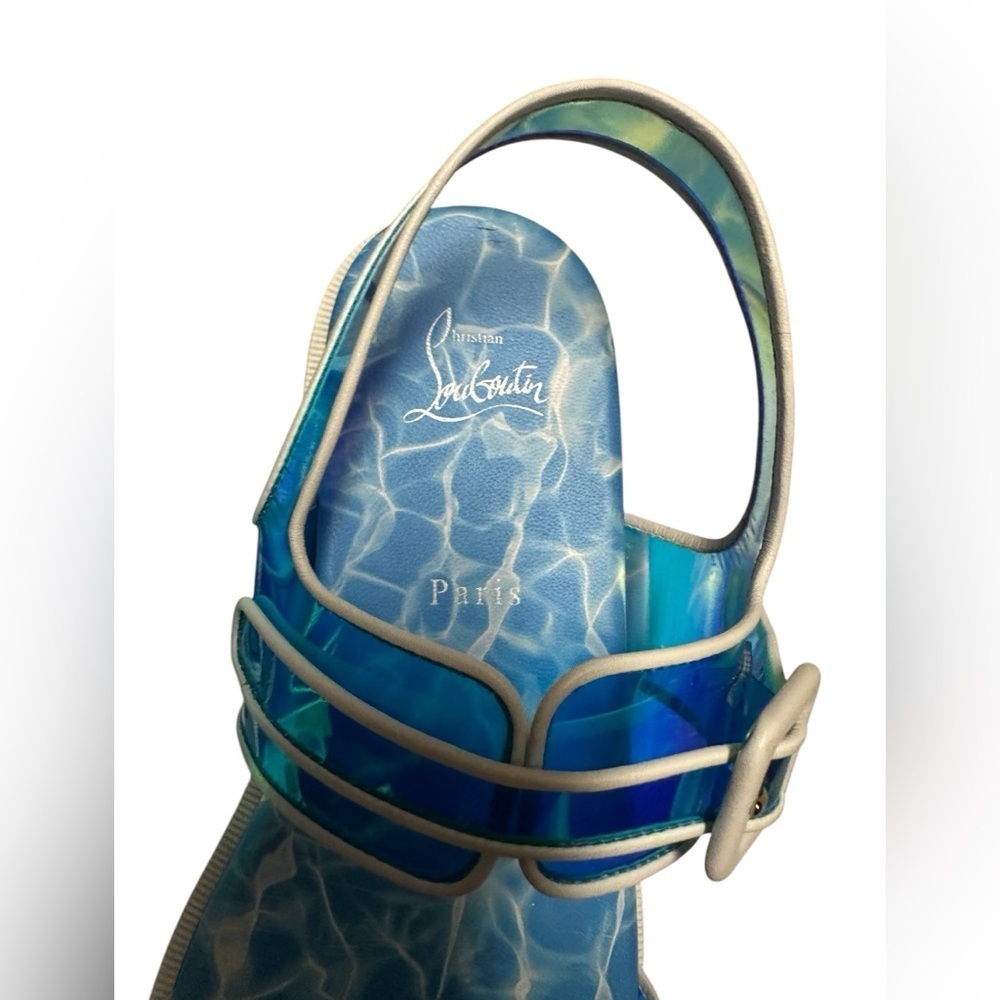 Christian Louboutin Nappa PVC Duniss Cool Flat Sandals Blanco/Blue Sz 39 - Picture 13 of 16